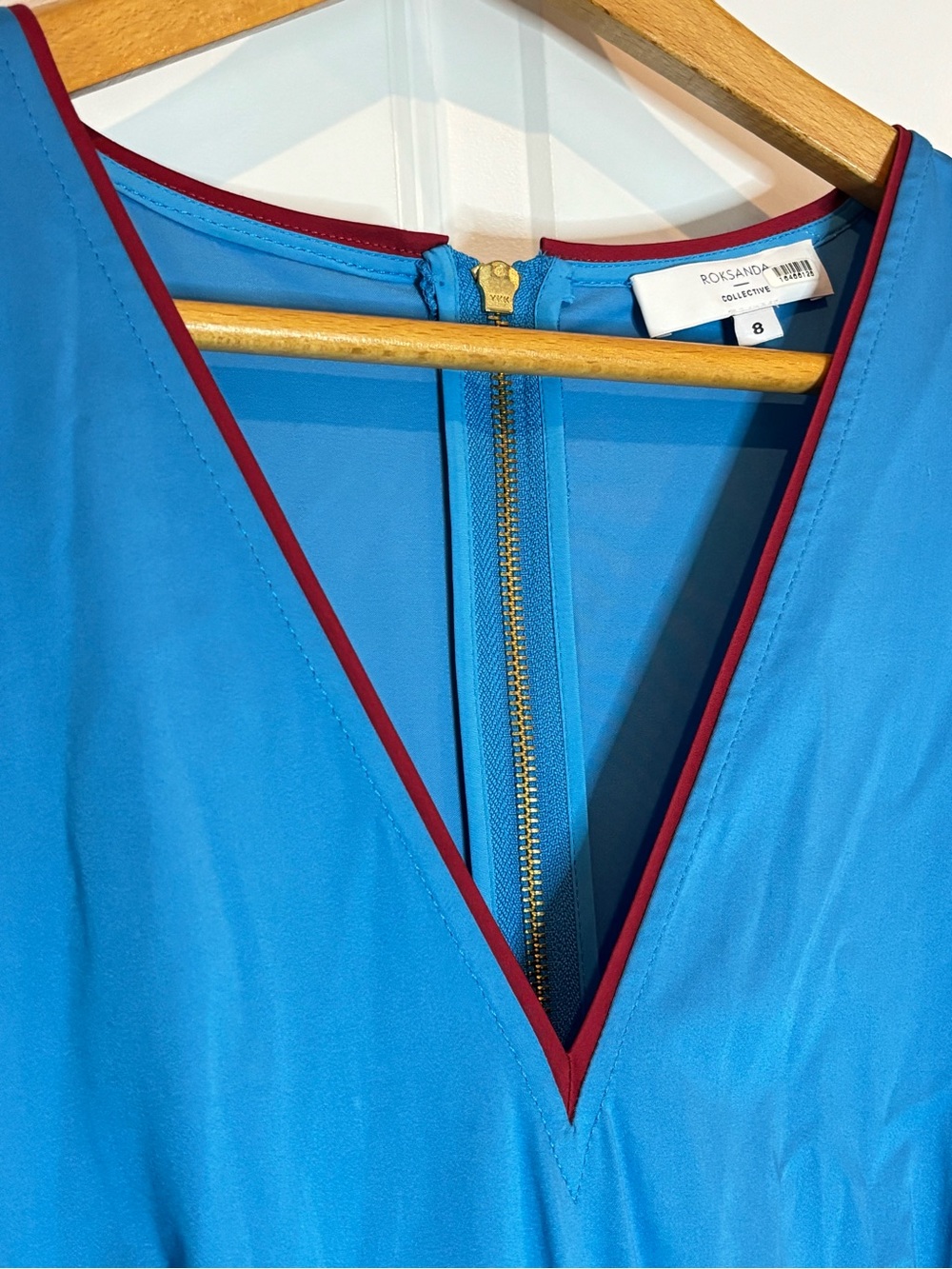Roksanda Collective Vibrant Blue Red Trim V-neck Sleeveless Flare Midi Dress 8 - Picture 4 of 13